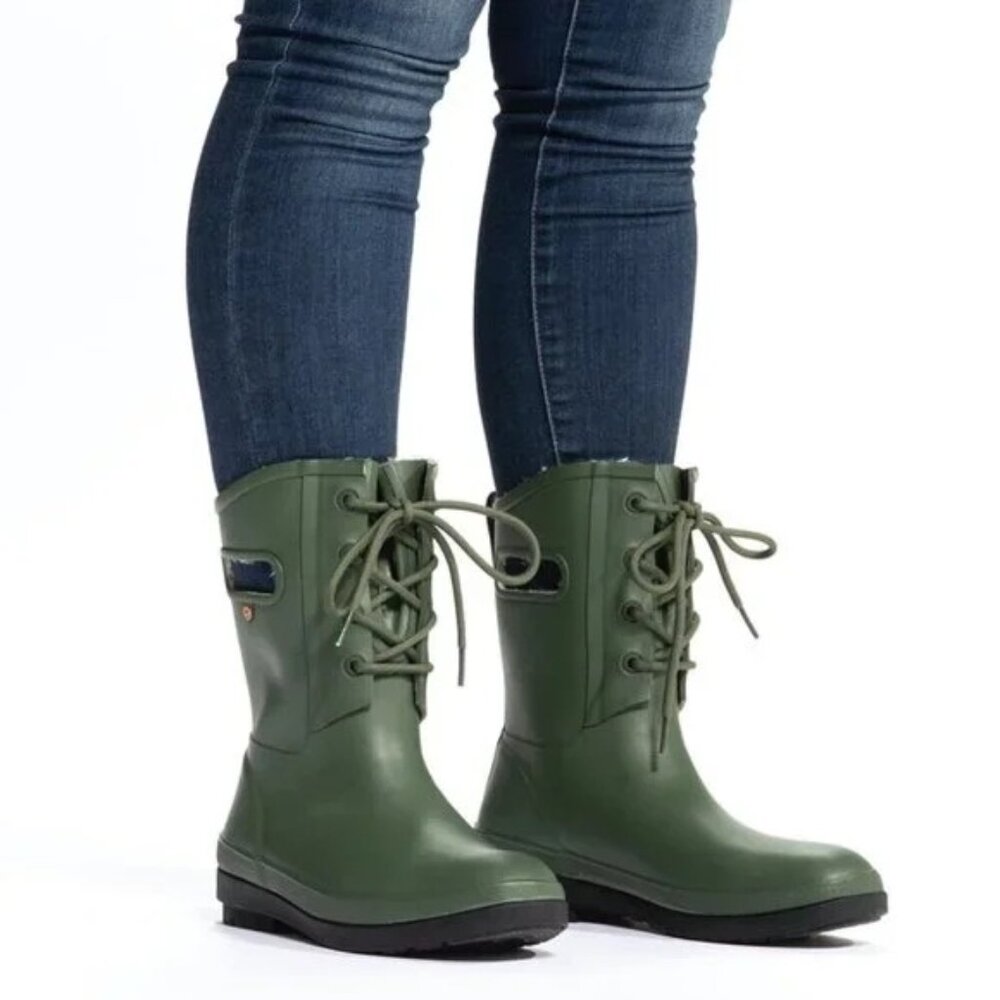 Bogs Women's Olive Green Rubber Amanda Waterproof Outdoor Rain Boots Sz 6 2347 - Picture 2 of 16